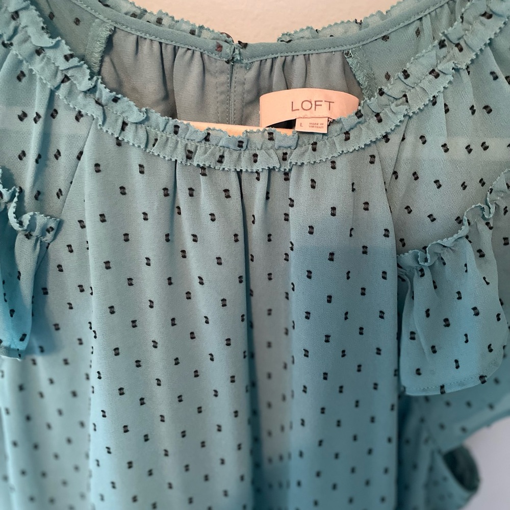 LOFT Women's Ruffled Teal Top - Picture 4 of 8